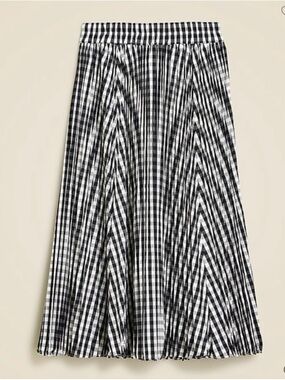 J. Crew Gwyneth Black & White Gingham Pleated Midi Skirt
